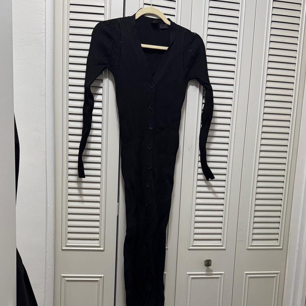 Pinko Black Ribbed Midi Dress